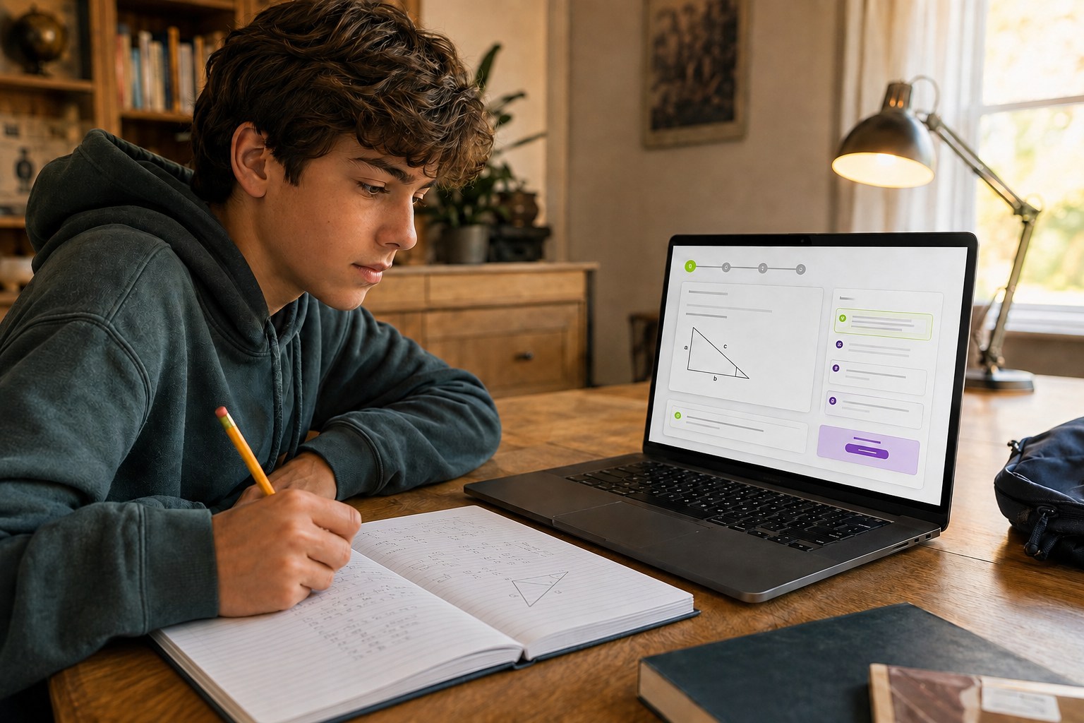 Élève utilisant Graduo sur un ordinateur portable pour avancer dans ses devoirs